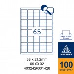 MAYSPIES 09 00 02 LABEL FOR INKJET / LASER / COPIER 100 SHEETS/PKT WHITE 38X21.2MM